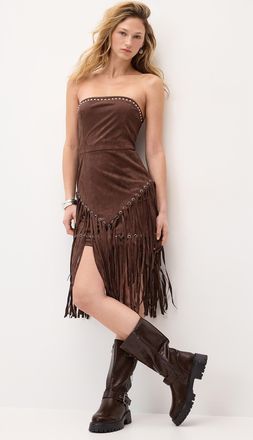 Twik Womens Fringed studded suede tube dress