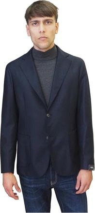 Barba Enkelrijige wollen jas - Heren - Blazers - Blauw - 3XL - Wol - Jassen