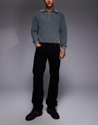 True Religion Ricky - Jeans dritti neri con tasche con patta-Nero