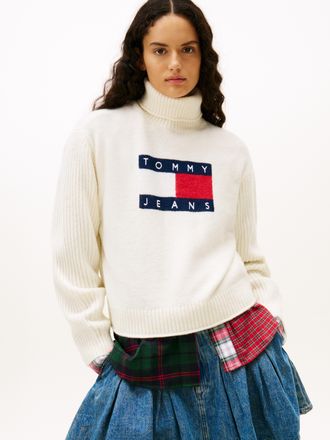 Tommy Jeans Rollkragenpullover TOMMY JEANS TJW TURTLENECK FLAG SWEATER EXT, Damen, Gr. 4XL (48), ancient wei&szlig;, Strick, Obermaterial: 53% Polyester, 38% Nylon, 9% 