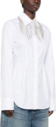 Sportmax Tailored White Shirt With Silver-Tone Chain Fringe Detail