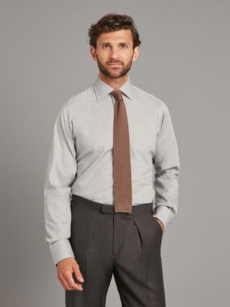 Oliver Brown Button Down Shirt - Cotton Melange - Light Grey