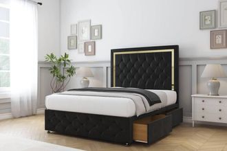 Comfort Beds Sofia Gold Plush Divan Base 2 Drawers - 26 Headboard-Footboard in Black | Size: Super King