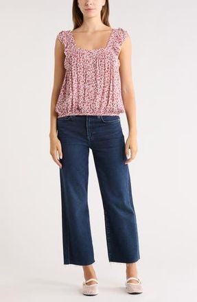 Melrose and Market Floral Ruffle Strap Tank in White- Purple P Dense Delia at Nordstrom Rack, Size Xx-Large