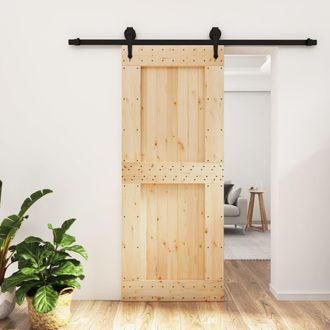Berkfield Home Sliding Door with Hardware Set 85x210 cm Solid Wood Pine in Brown