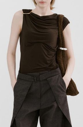 Mango Metal Detail Asymmetric Top in Brown at Nordstrom, Size X-Small