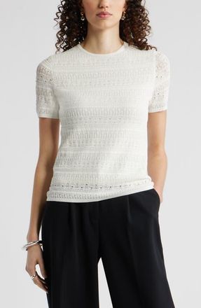 Nordstrom Pointelle Knit Crewneck Sweater in Ivory Tofu at Nordstrom, Size Xx-Small