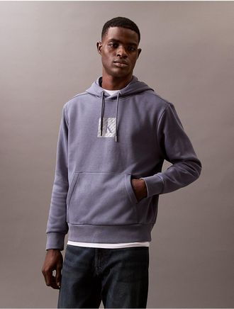 Calvin Klein Mens Fleece Metallic Archive Logo Hoodie - Blue - XS