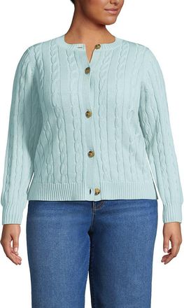 Lands End Drifter Classic Cable Crew Neck Cardigan Sweater in Pale Sky at Nordstrom, Size 1X