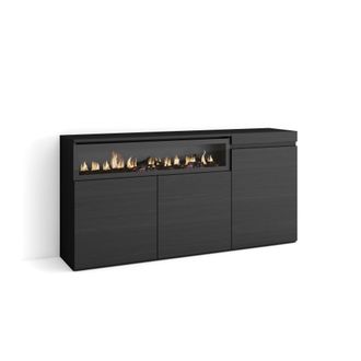Skraut Home Skraut Home - Aparadores Para Sal&oacute;n, Gran Capacidad De Almacenaje, 150x75x35cm, 3 Puertas, Chimenea El&eacute;ctrica, Estilo Moderno, Negro