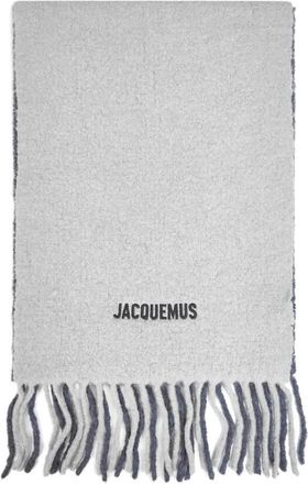 Jacquemus Grijze Wolmix Geborduurde Sjaal - Dames - Wintersjaals - Grijs - ONE Size - Wol - Accessoires