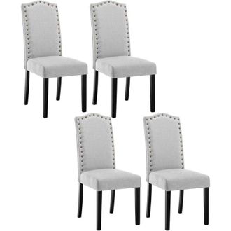 Woltu Sillas De Comedor Set De 4 Sillas Cocina Asiento Acolchado Tapizado En Lino Estructura De Madera Sill&oacute;n Gris Claro A - Woltu