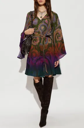 Etro Dress With A Waist Belt, Womens, Multicolour