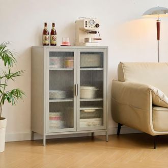 Nordlys Aparador en metal y vidrio estriado 2 puertas beige
