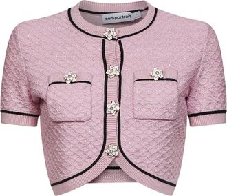 Self Portrait Cropped Cardigan met Pailletten - Dames - Vesten - Roze - L - Pailletten - Truien & Vesten