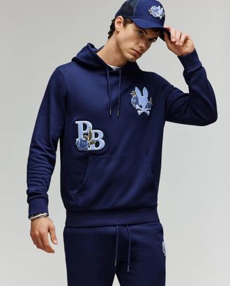 Psycho Bunny Mens Auguste Hoodie 402 EVENING BLUE / XS
