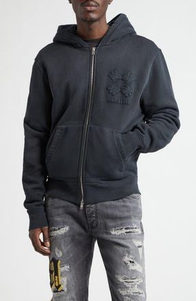 Amiri MA Quad Appliqu&eacute; Cotton Zip-Up Hoodie in Black at Nordstrom, Size Xxx-Large