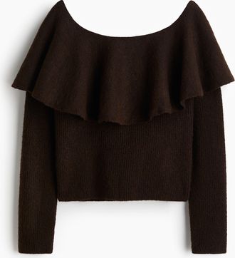 H&M Schulterfreier Pullover mit Volant - Brown