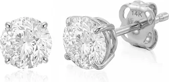 MAX + STONE 14k Gold Solitaire Round Earrings Studs Embellished with Swarovski Zirconia Various Sizes