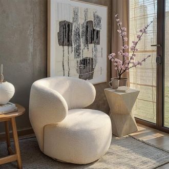 Kare Design Mesa auxiliar 54 cm de MDF y m&aacute;rmol mineral crema