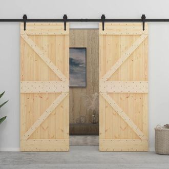 vidaXL Puerta Corredera Con Herrajes Madera Maciza De Pino 100x210 Cm Vidaxl