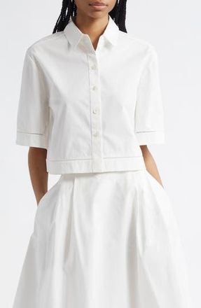 R&oacute;he Ladder Stitch Inset Cotton Button-Up Shirt in Optic White at Nordstrom Rack, Size 4 Us / 36 Eu