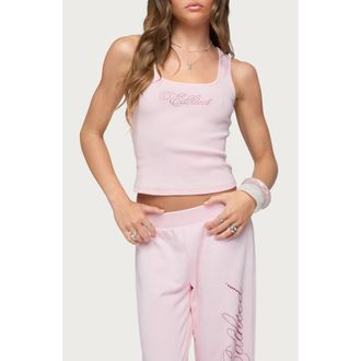 Edikted Studio Rhinestone Crop Tank in Light-Pink at Nordstrom, Size X-Large