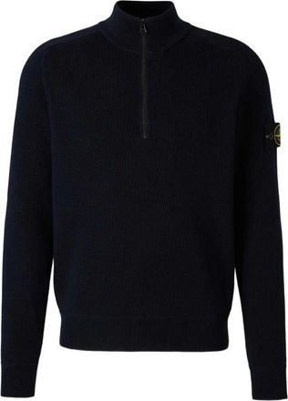 Stone Island Half-Zip Ribgebreide Trui - Heren - Truien - Blauw - Maat: XL Katoen