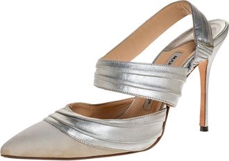 Manolo Blahnik Silver Leather And Grey Grosgrain Alla Pumps