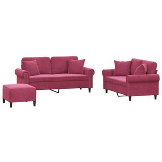 vidaXL Vidaxl - Juego De Sof&aacute;s Con Cojines 3 Piezas Terciopelo Rojo Tinto