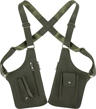 Generic PU Leather Double Shoulder Armpit Bag Anti-Theft Holster Bag for Men(Dark Green)
