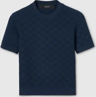 Gucci GG Fine Fabric Jacquard Top, Blue, Ready-to-wear