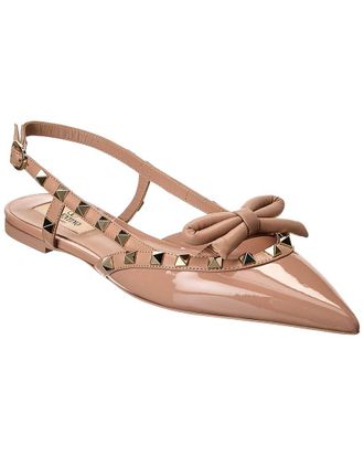 Valentino Rockstud Bow Patent Slingback Ballerina Flat