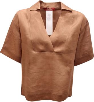 Max Mara Linen Studio Shirt - Dames - Blouses - Bruin - 2XS - Linnen - Overhemden