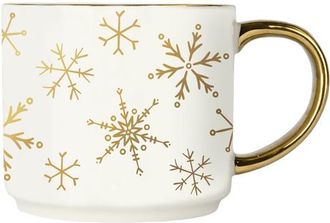 Sweet Water Decor Gold Handle Holiday Coffee Mug in Gold Snowflakes at Nordstrom
