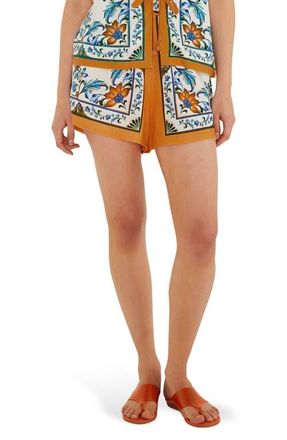 Farm Rio Flora Tile Print Linen Blend Shorts in Flora Tile Off-White at Nordstrom, Size X-Large