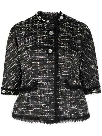 Shiatzy Chen bead-embellished tweed jacket - women - Polyester/Polyamide/Cotton/Metallized Polyester - 36 - Black