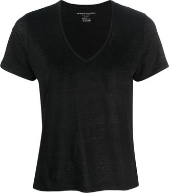 Majestic Filatures V-neck linen T-shirt - women - Linen/Flax/Spandex/Elastane - 3 - Black