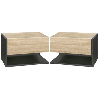 HOMCOM Modern Bedside Table Set of 2 with Drawer and Shelf | TJ Hughes