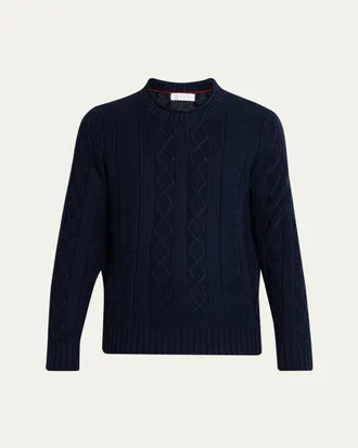 Brunello Cucinelli Mens Cotton Cable Knit Crewneck Sweater