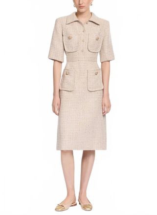 Elie Saab Sequin Thread Tweed Midi Dress In Brown Su