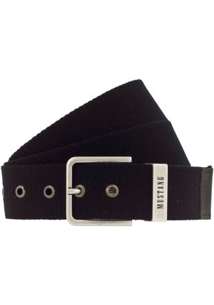 Mustang Stoffg&uuml;rtel MUSTANG, Herren, Gr. 105, schwarz, Materialmix, unifarben, Basic, G&uuml;rtel Stoffg&uuml;rtel, Schliesse mit Used-Look, Schlaufe mit Logoschriftzug
