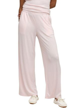 Barefoot Dreams Scalloped Trim Pointelle Wide Leg Pants in Pink Sand at Nordstrom, Size X-Small