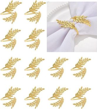 OEM Juego De 12 Servilleteros De Oro De 14 Quilates, Con Cierres De Metal Dorado En Forma De Hoja, Ideales Para Acci&oacute;n De Gracias, Navidad, Bodas