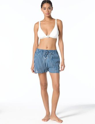 Michael Kors Marina Stripe Coverup Shorts in River Blue at Nordstrom, Size X-Small