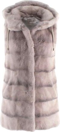 Yves Salomon Grey Mink Fur Hooded Gilet Size XS