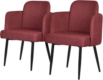 ML Design Ml-design 2x Sillas De Comedor Con Funda De Tela En Color Rojo, Asientos Sof&aacute; De Sal&oacute;n Con Respaldo Y Reposabrazos De Rat&aacute;n Mueble Tapizado Con Patas 