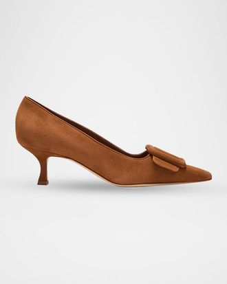 Manolo Blahnik Maysale Suede Buckle Pumps