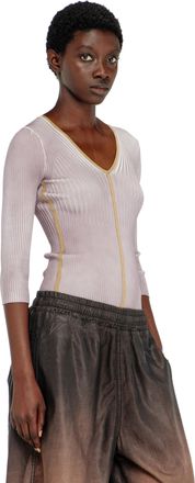 Diesel Ribbed V-neck jumper with contrast bands - T-Shirts - Woman - Violet