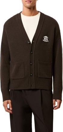 Reiss Morris Embroidered Wool Cardigan in Brown at Nordstrom, Size X-Large